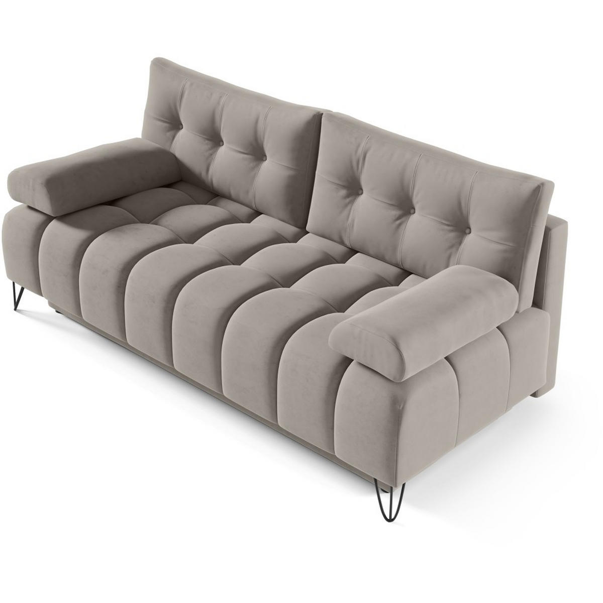 SCHLAFSOFA Bergen im Veloursstoff, Dunkelbeige - Beige/Schwarz, Textil (197/93/100cm) - Beautysofa