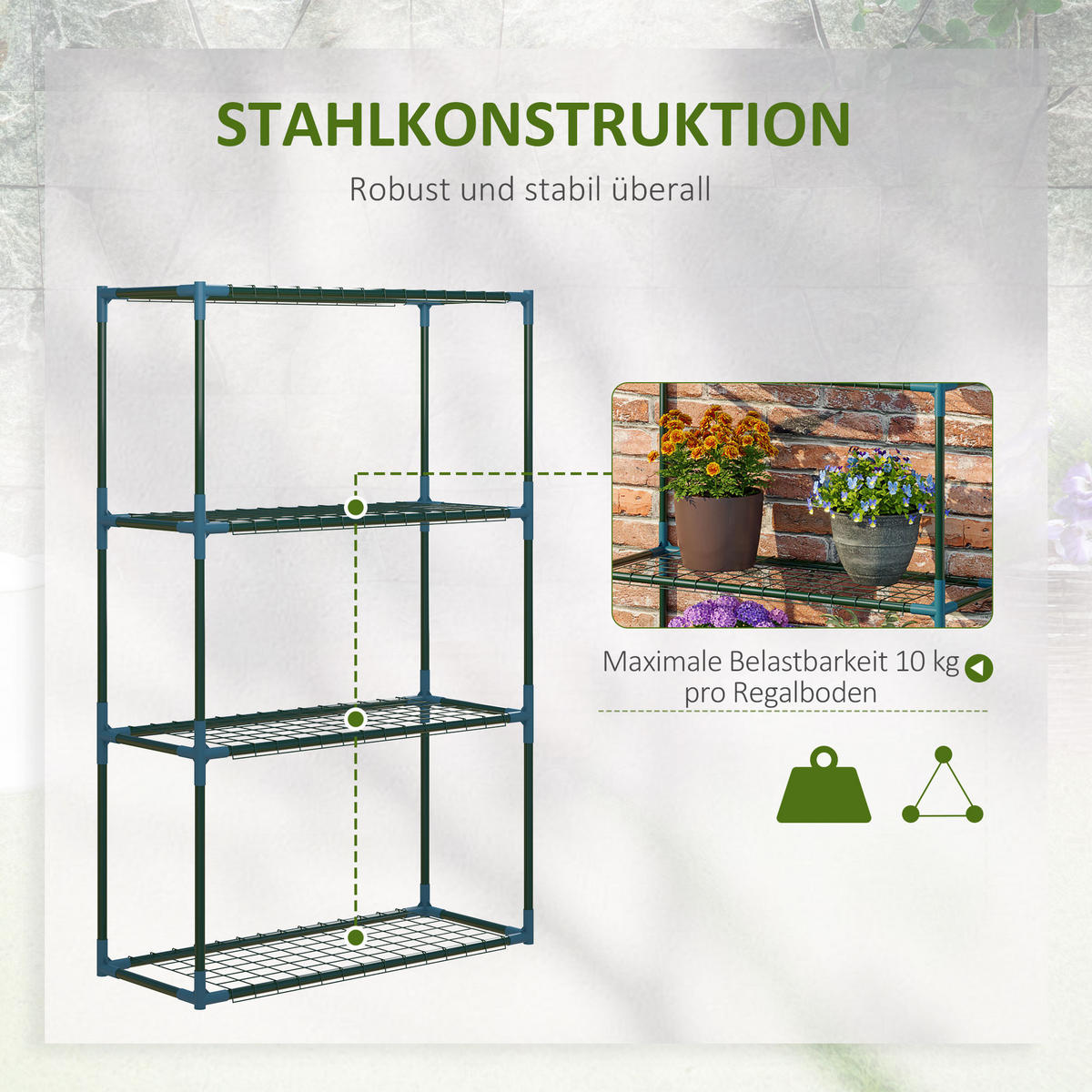 PFLANZENREGAL, Stahl, Grün - Grün, Metall (27/110/70cm) - Outsunny