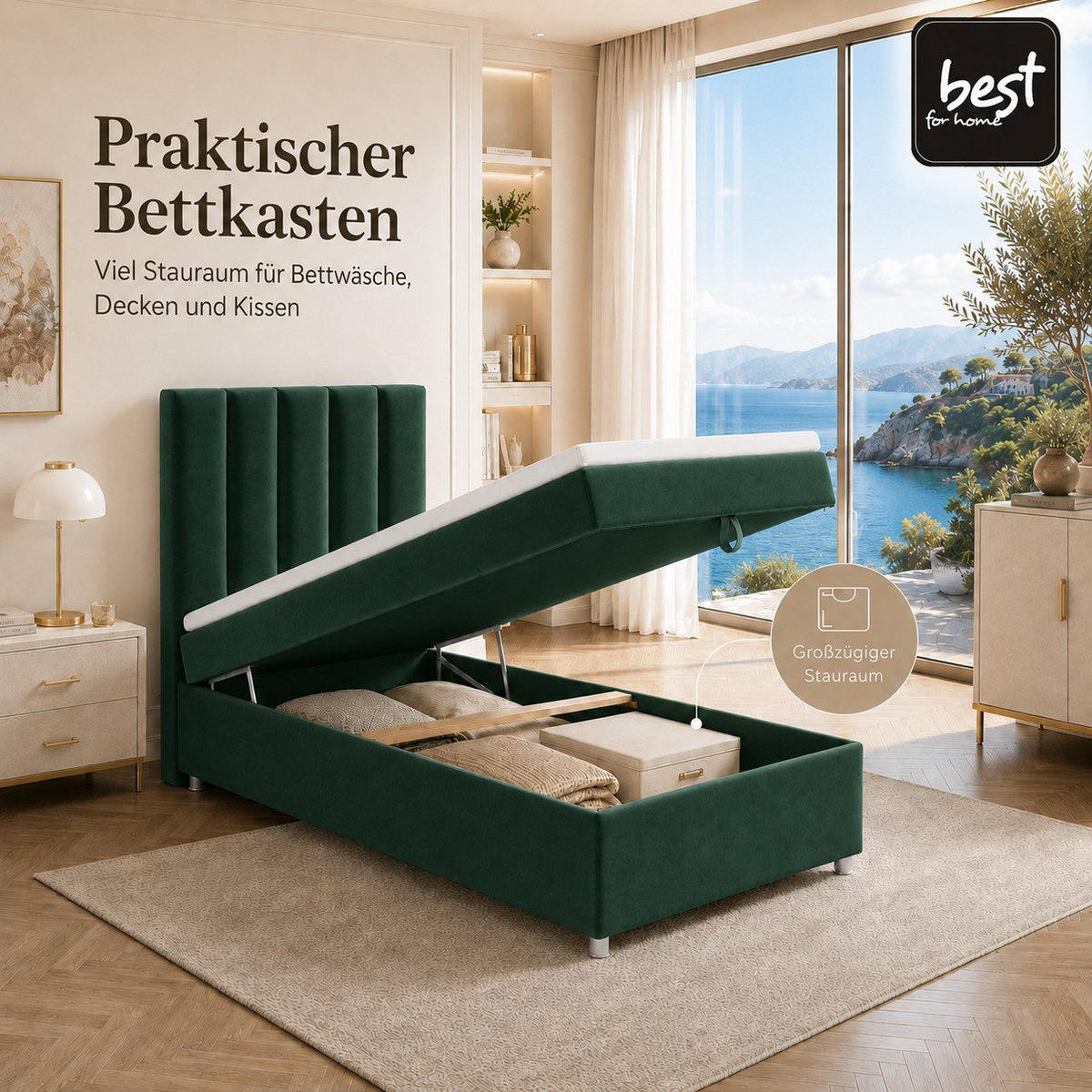 BOXBETT mit Bettkasten Trinity K-10 SINGLE Bonellfederkern inkl. Topper - Grün, Holz/Holzwerkstoff (90/200cm) - Best For Home