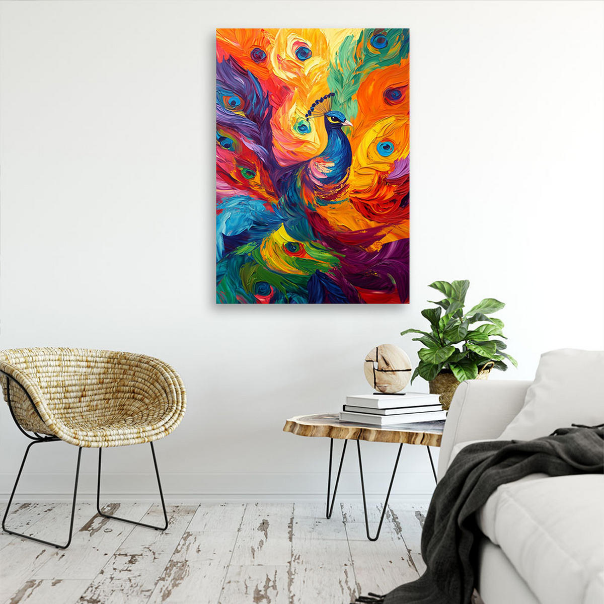 LEINWANDBILD Bunter Pfau Moderne Abstraktion 80x120cm - Multicolor, Textil (80/120cm) - Feeby