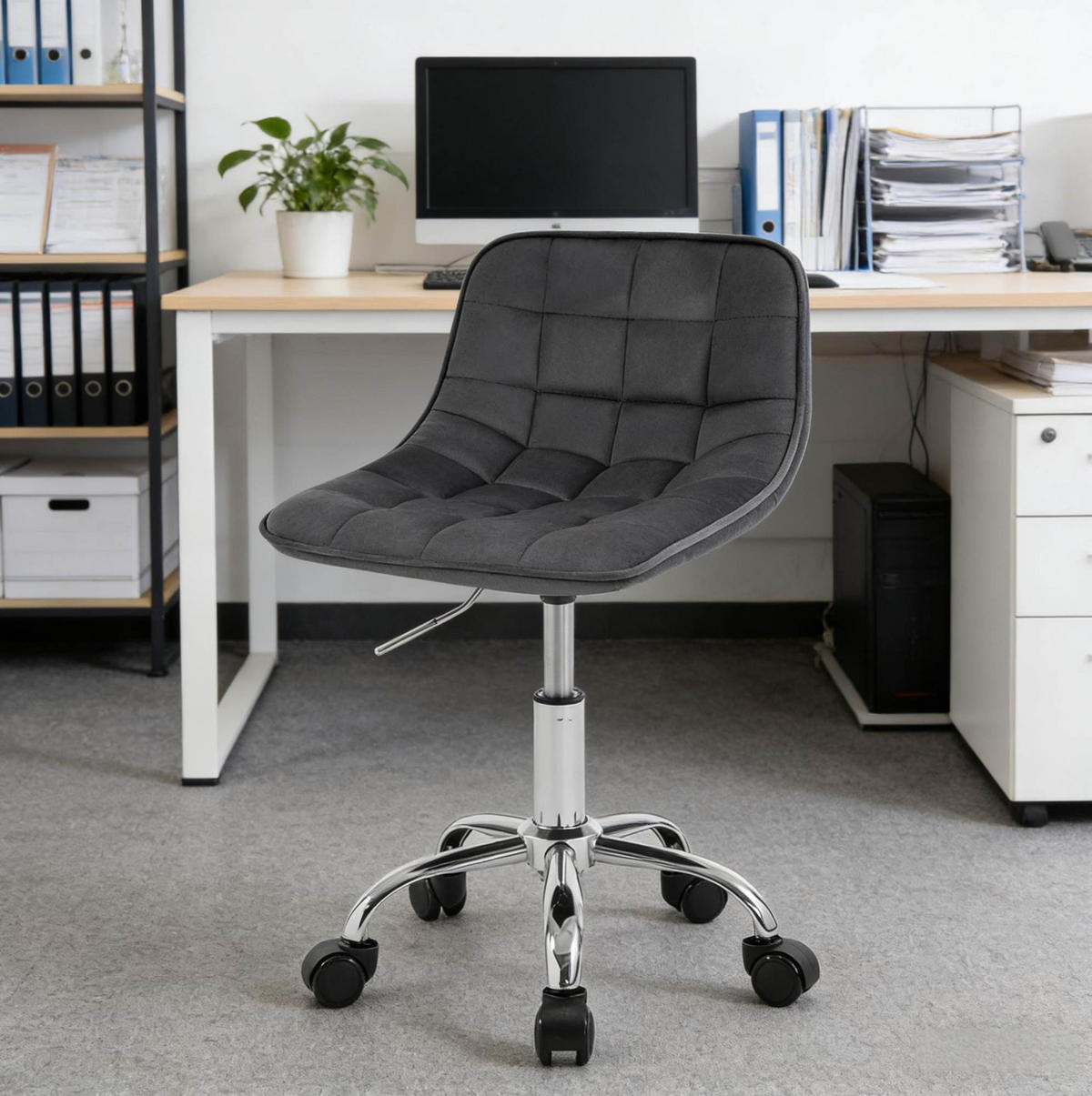 BÜROSTUHL höhenverstellbar Samt Dark Grey - Dunkelgrau, Metall (43/67.5/43cm) - Meubliv