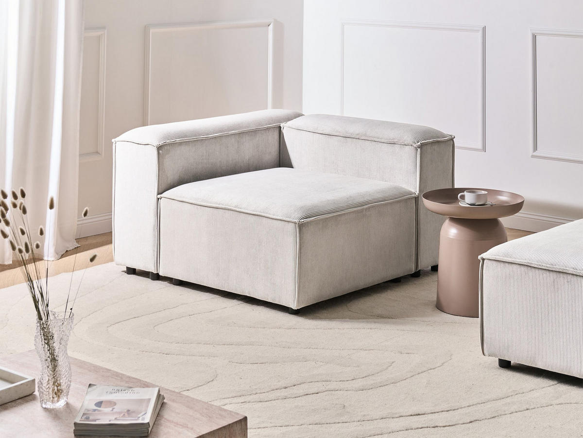 ECKMODUL Cord Cremeweiß rechtsseitig Ardal - Creme, Textil (120/68/120cm) - Beliani
