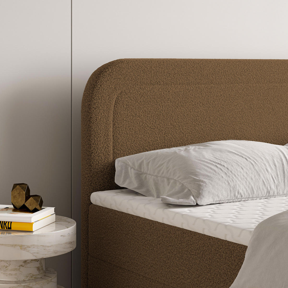 BOXBETT ARMEL 140x200 cm mit Matratze und Topper - Braun - Braun, Holz (140/200cm) - MASSENO