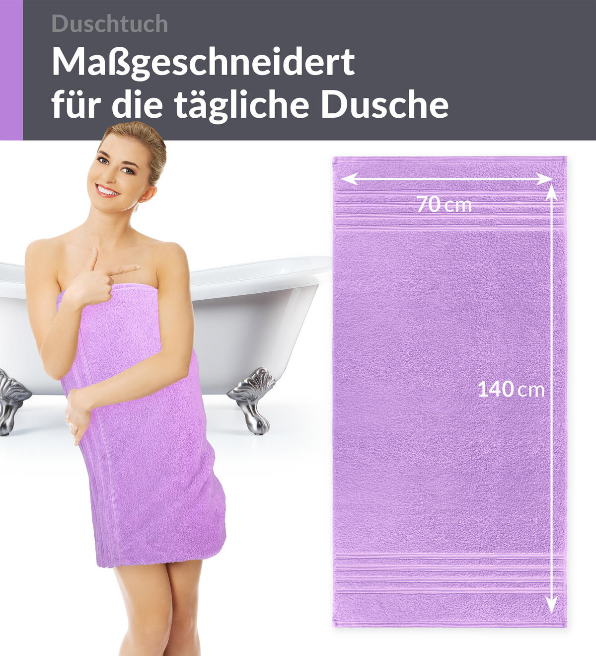 DUSCHTUCH London Flieder Lila 2er Set 70x140 - Flieder, Textil (70/140cm) - Lashuma