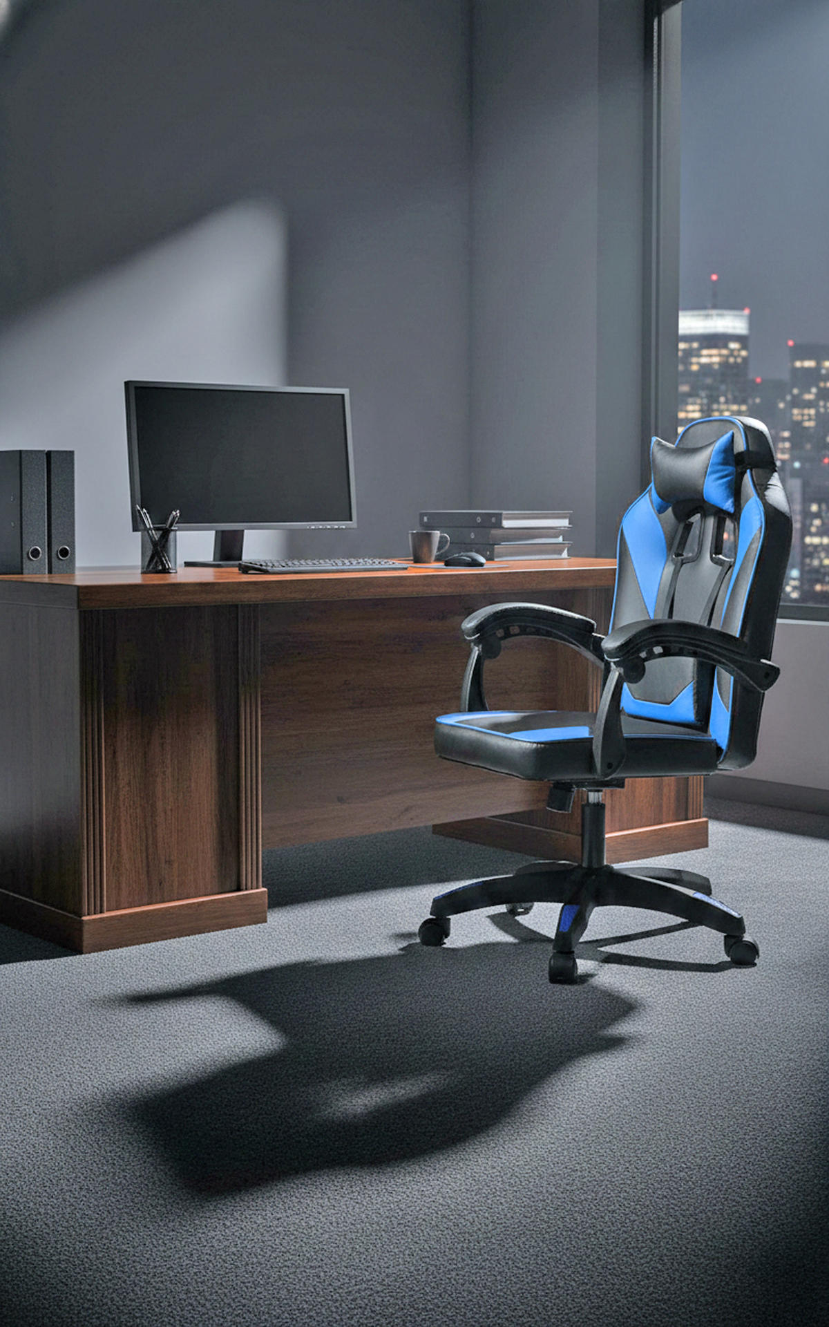 BÜROSTUHL Calyx Kunstleder schwarz/blau - Blau/Schwarz, Metall (60/121/59cm) - TPFLiving