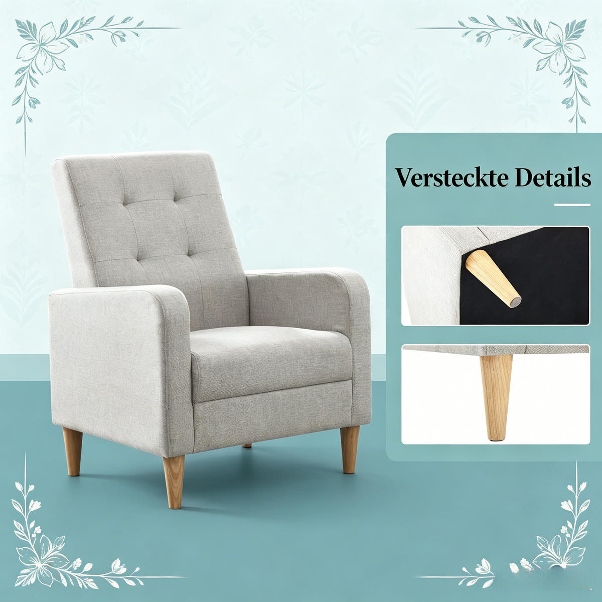 SESSEL Nordischer Stil mit hoher Rückenlehne, DE-42157, Hellgrau - Hellgrau, Holzwerkstoff (61/90.5/54cm) - ComfortXL