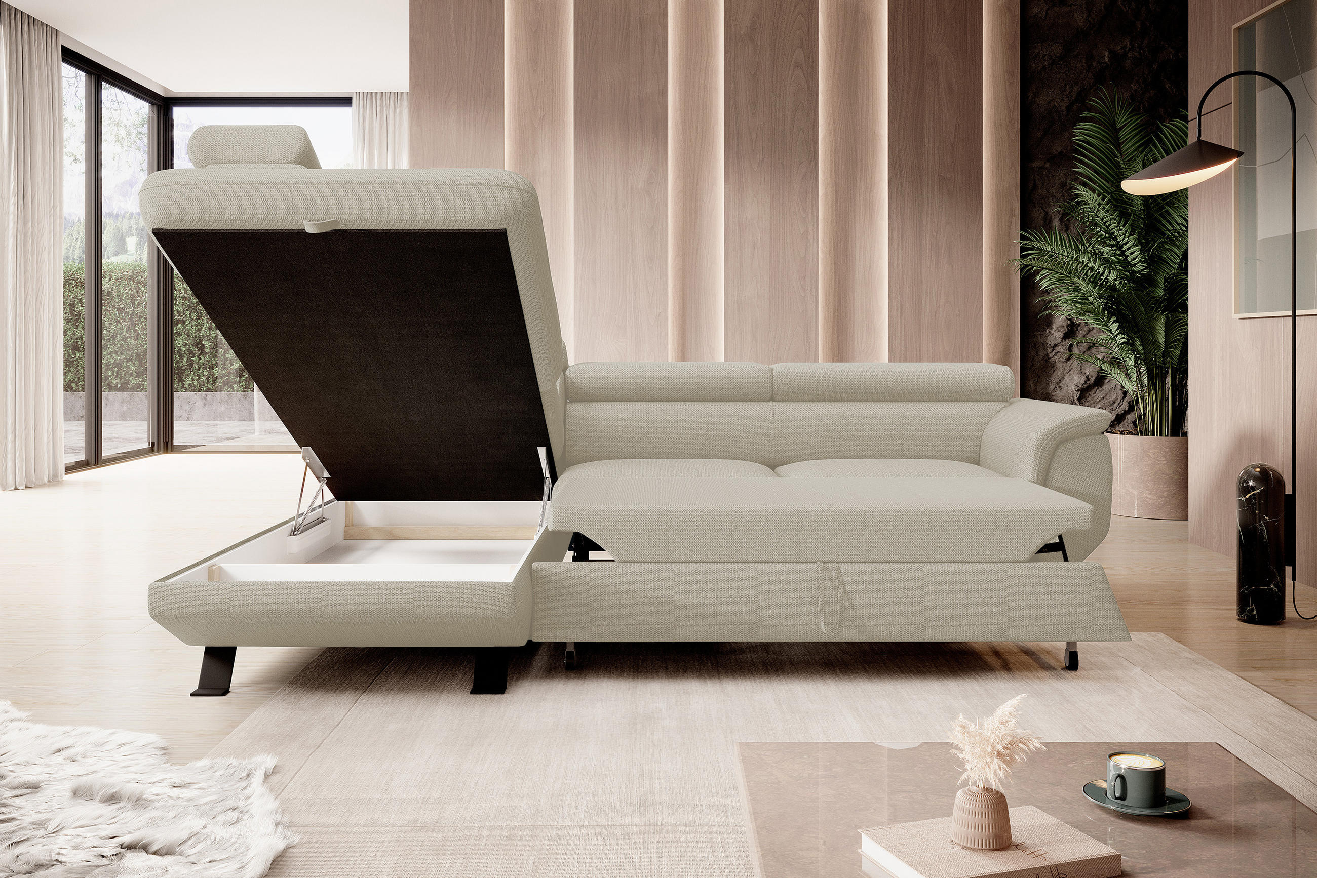 Thumbnail - DomoHome Ecksofa, Beige, Textil, Rechteckig, 256x198 cm, Wohnzimmer, Sofas & Couches, Wohnlandschaften, Ecksofas