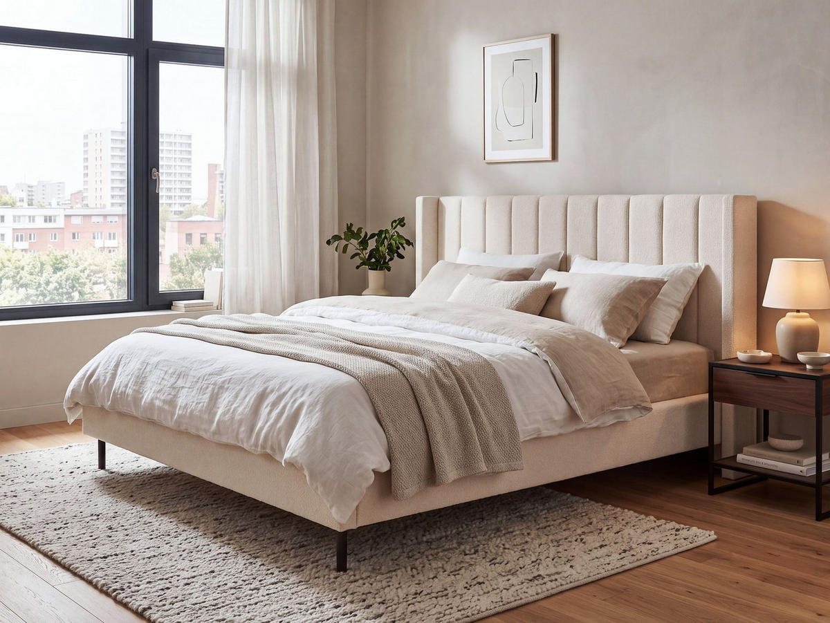POLSTERBETT mit Lattenrost 180/200 cm Beige Villette - Beige, Textil (180/200cm) - Beliani