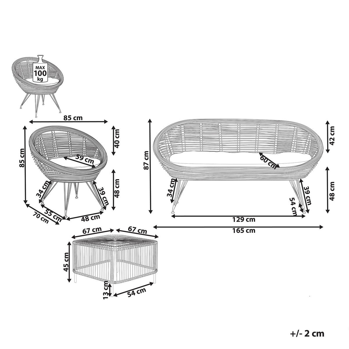 3-SITZER LOUNGE SET Rattan Natürlich Maratea/Cesenatico - Naturfarben, Naturmaterialen - Beliani