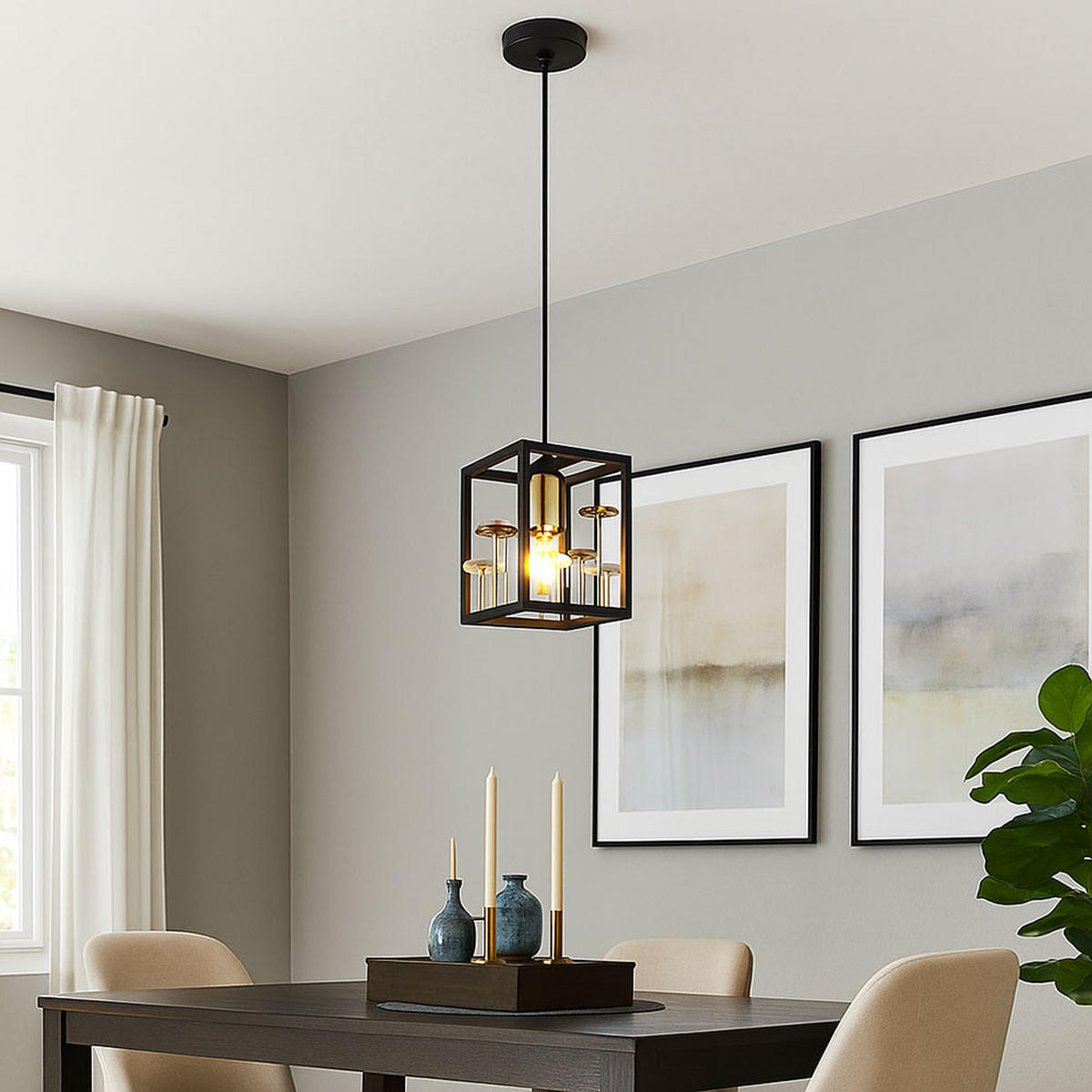 LED HÄNGELEUCHTE Kristalle Schwarz Gold Rauch - Schwarz, Metall (15/15/120cm) - Globo Lighting