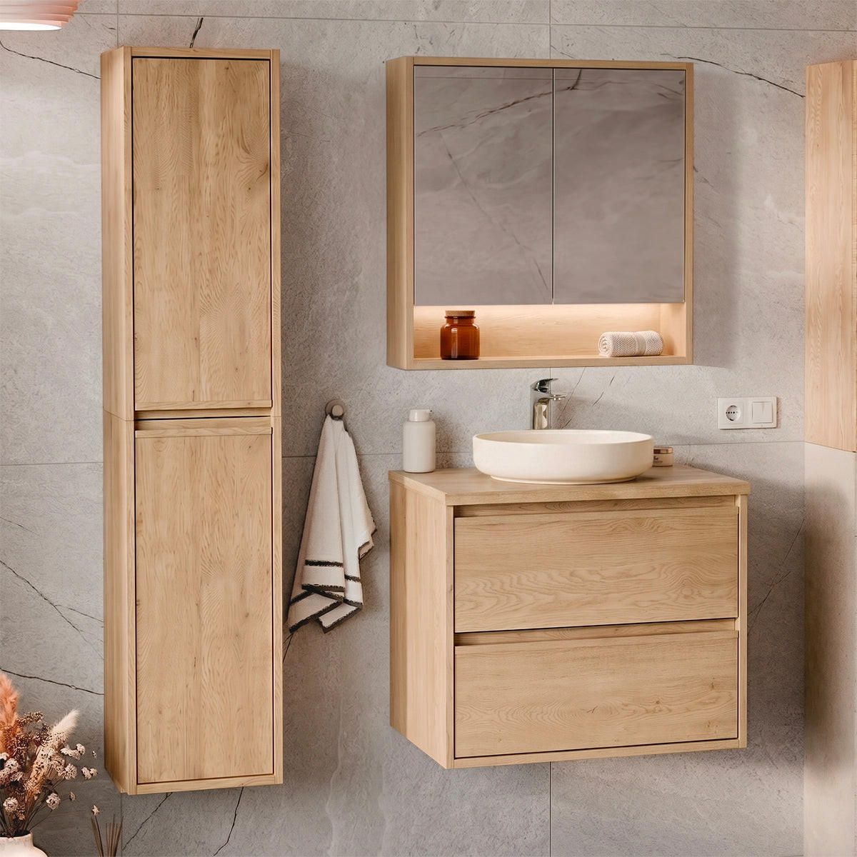 KOUPELNOVÝ NÁBYTEK 60cm Edmé 2er-Set Dřevo - hnědá, kompozitní dřevo (60/52.2/46cm) - Petits-meubles