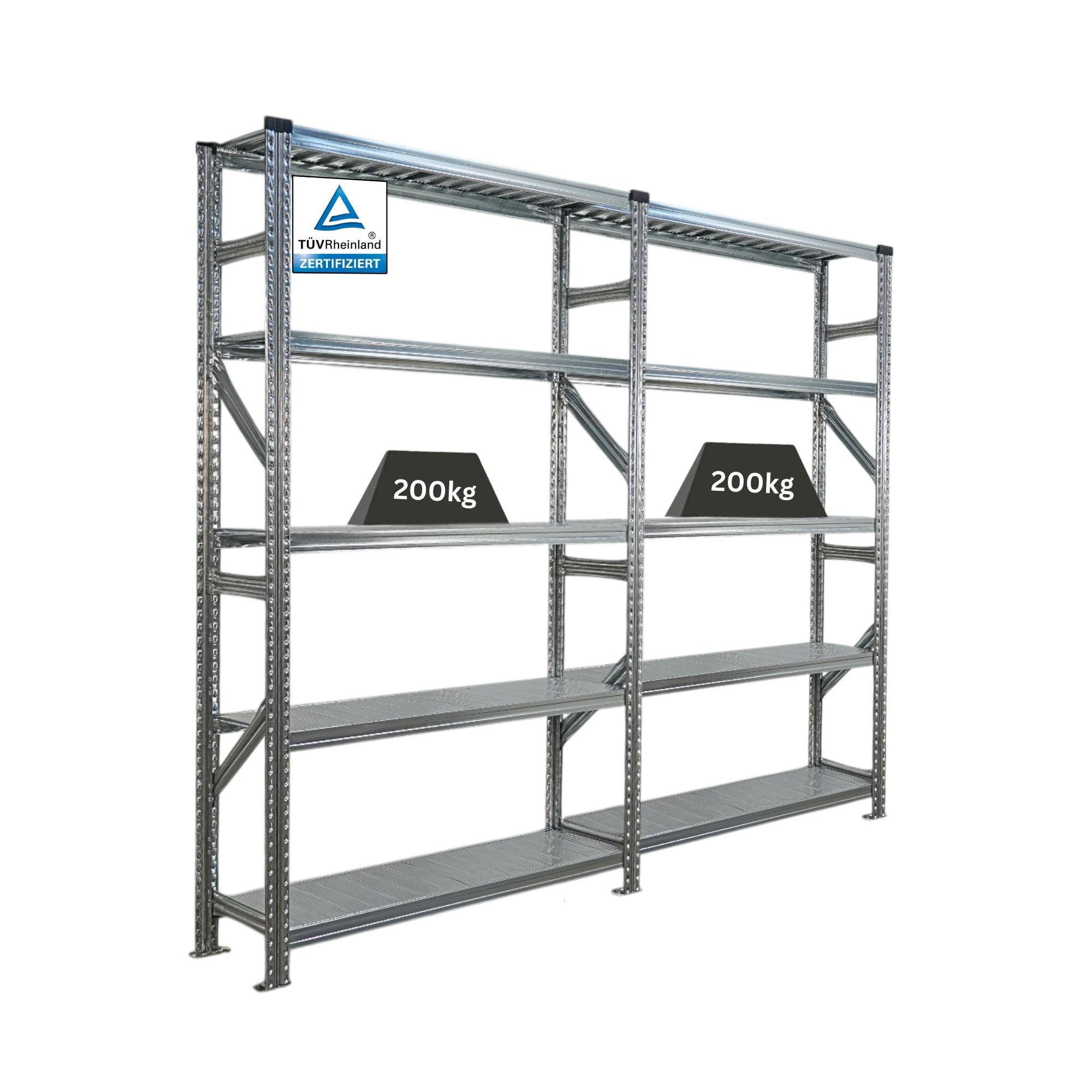 FACHBODENREGAL Proximo Stecksystem 200x240x32cm 5 Ebenen Fachlast 200 kg Beidseitig nutzbar Verzinkt - Silberfarben, Metall (240/200/32cm) - PROREGAL