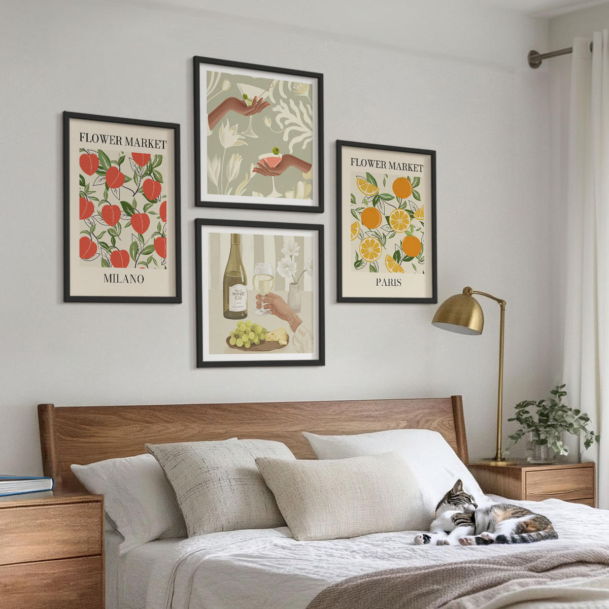 WANDBILDER 4er-Set - 50x50 cm & 40x60 cm Schwarzer Rahmen - Blumenwein Mailand Paris - Schwarz, Kunststoff (50/50cm) - ArtPrintCave