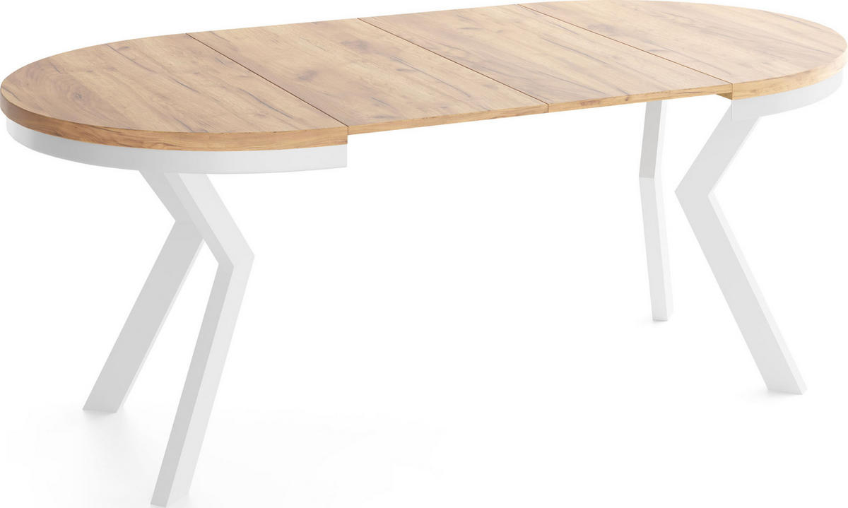ESSTISCH Savio Weiß Neo rund ausziehbar verlängerbar XXL, Eiche Braun 100-200/100/77 cm - Eiche Wotan/Weiß, Holz/Holzwerkstoff (100/100/77cm) - WFL GROUP