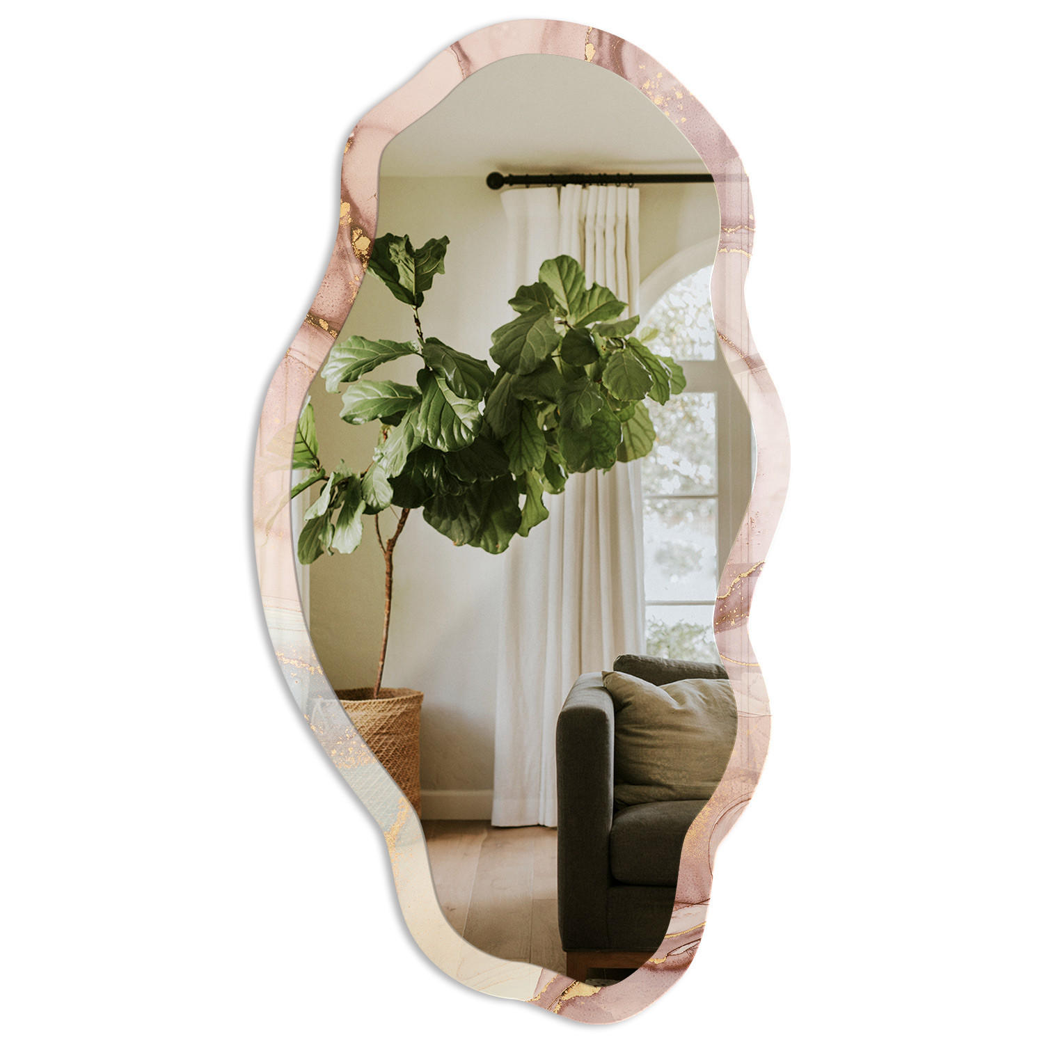 SPIEGEL 90x45 cm asymmetrisch mit Druck - Abstrakte Wellen - Transparent, Glas (45/90/0.4cm) - TULUP