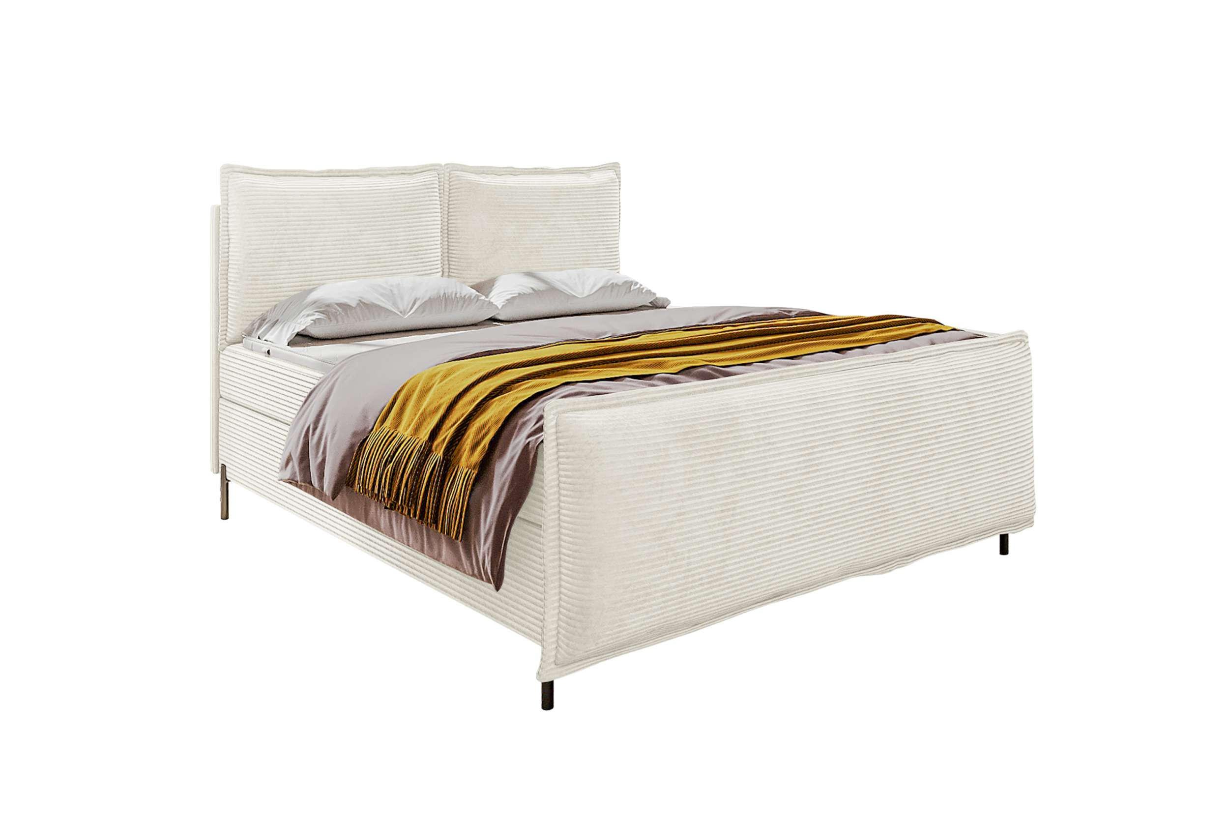 BOXSPRINGBETT VERO PLUS Cordstoff Creme 140/200 cm - Creme/Schwarz, Holzwerkstoff/Textil (140/200cm) - 99rooms