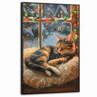 LEINWAND Bilder mit Rahmen - Katze - Weihnachten - Winter - Tier - 100x150 - Bernsteinfarben, Textil (100/150cm) - MuchoWow