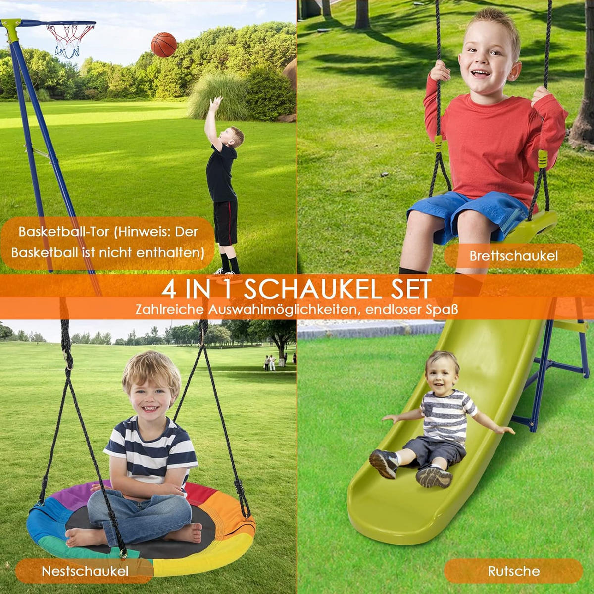 SCHAUKELSET 4-in-1 Blau - Blau, Metall (151/171/350cm) - COSTWAY