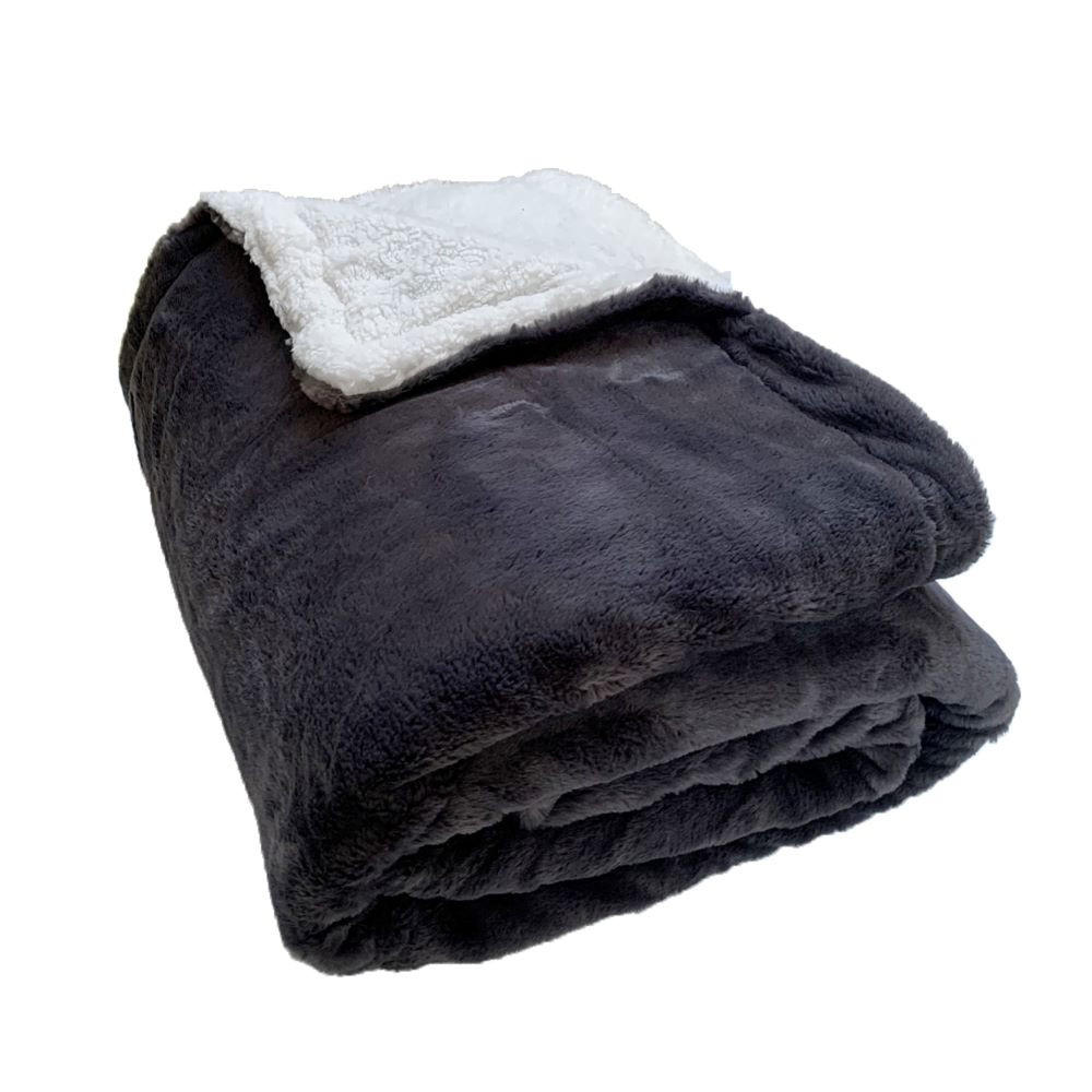 PLAID gefüttert in Kaninchenoptik Anthrazitgrau 130 x 170 - Grau, Textil (130/170cm) - LE COMPTOIR DE LA PLAGE