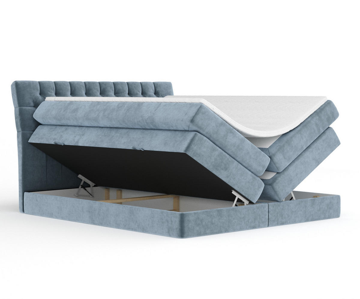 BOXSPRINGBETT Seraphine Blau Grau 140/200 cm - Blaugrau/Schwarz, Holz/Holzwerkstoff (140/200cm) - Maison de Reve