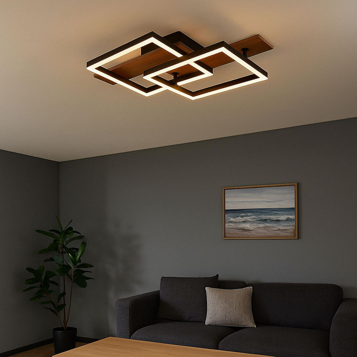 LED DECKENLEUCHTE Holzoptik Weiß - Weiß, Metall (44/33/8.5cm) - Globo Lighting