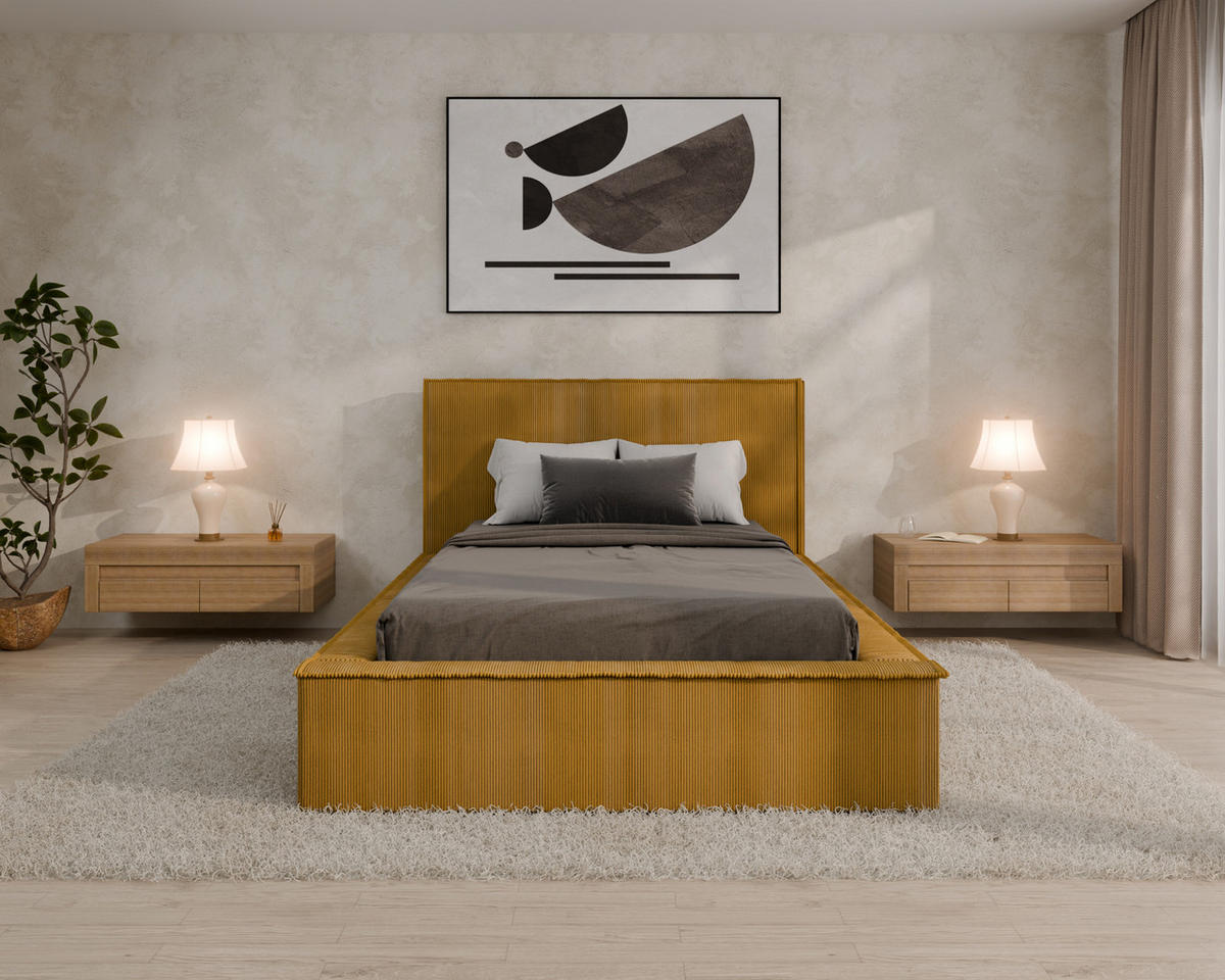 POLSTERBETT SANA 120x200cm Elegantes Polsterbett für modernen Wohnstil , ohne matratze, Currygelb - Currygelb, Holz (120/200cm) - Homesy