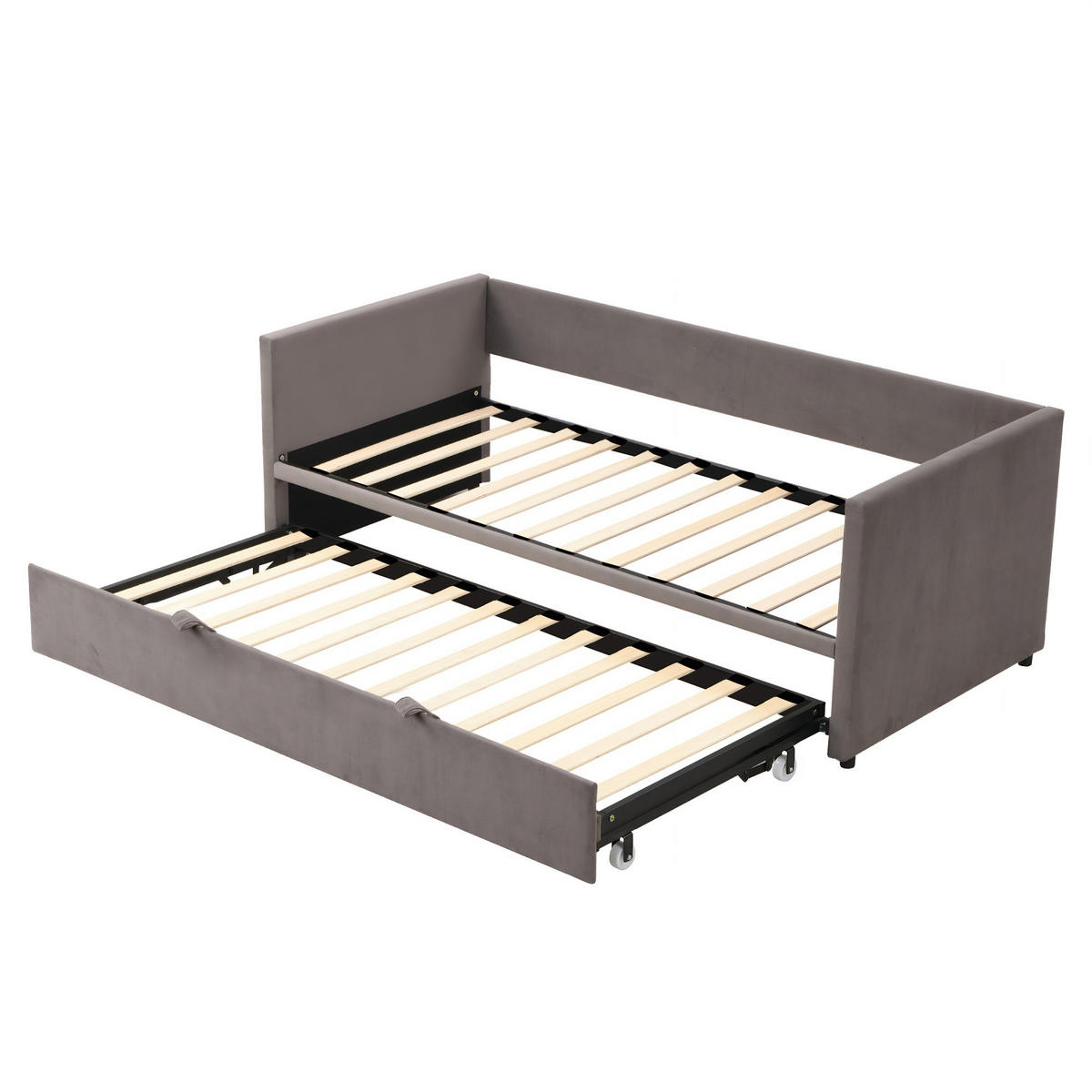SCHLAFSOFA Samt grau ausziehbar mit Gästebett Funktion 3-fach umwandelbar Tagesbett mit Rollen - Grau, Metall (183/74/213cm) - Joyfair