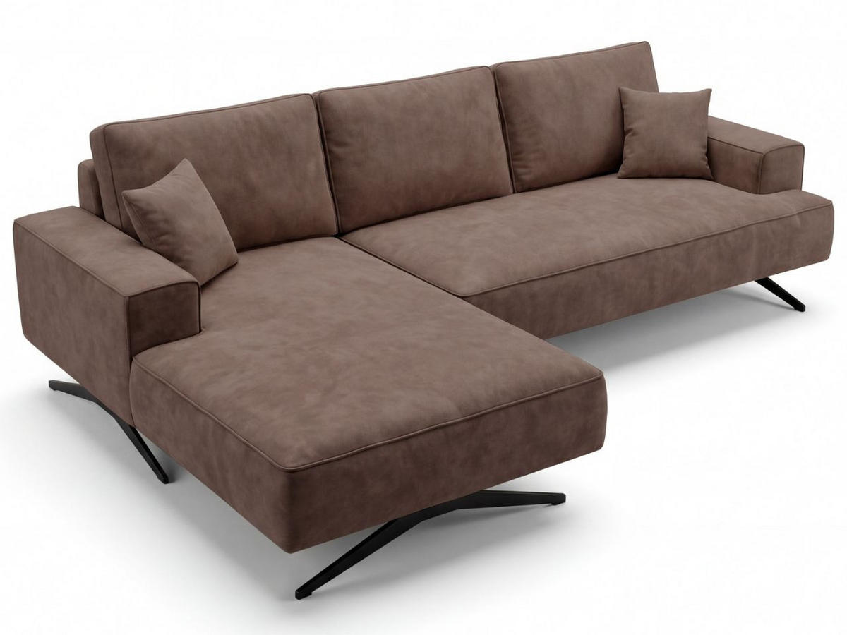 ECKSOFA Leto Braun Links - Schwarz/Braun, Holz/Textil (260/165cm) - Graingold