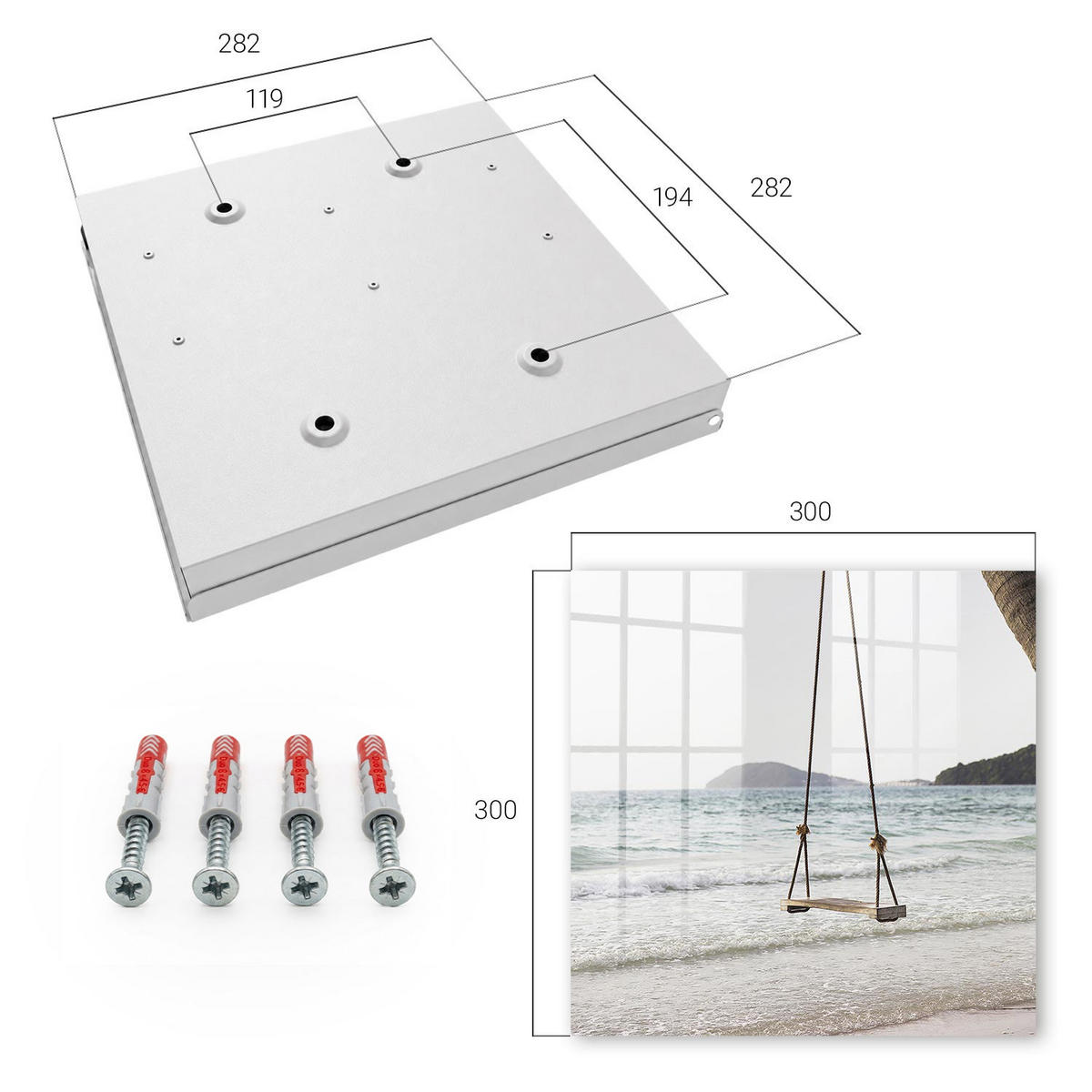 SCHLÜSSELBOX Weiß 30x30 cm – Türöffnung nach rechts - Strandidylle - Weiß, Metall (30/30/5cm) - TULUP