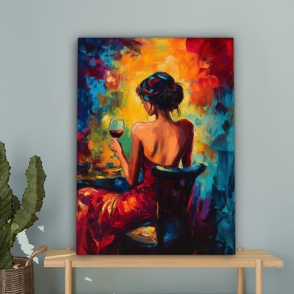 LEINWANDBILD Wein - Frau - Stimmungsvoll - Farbenfroh 60x80 cm - Bordeaux, Textil (60/80cm) - MuchoWow