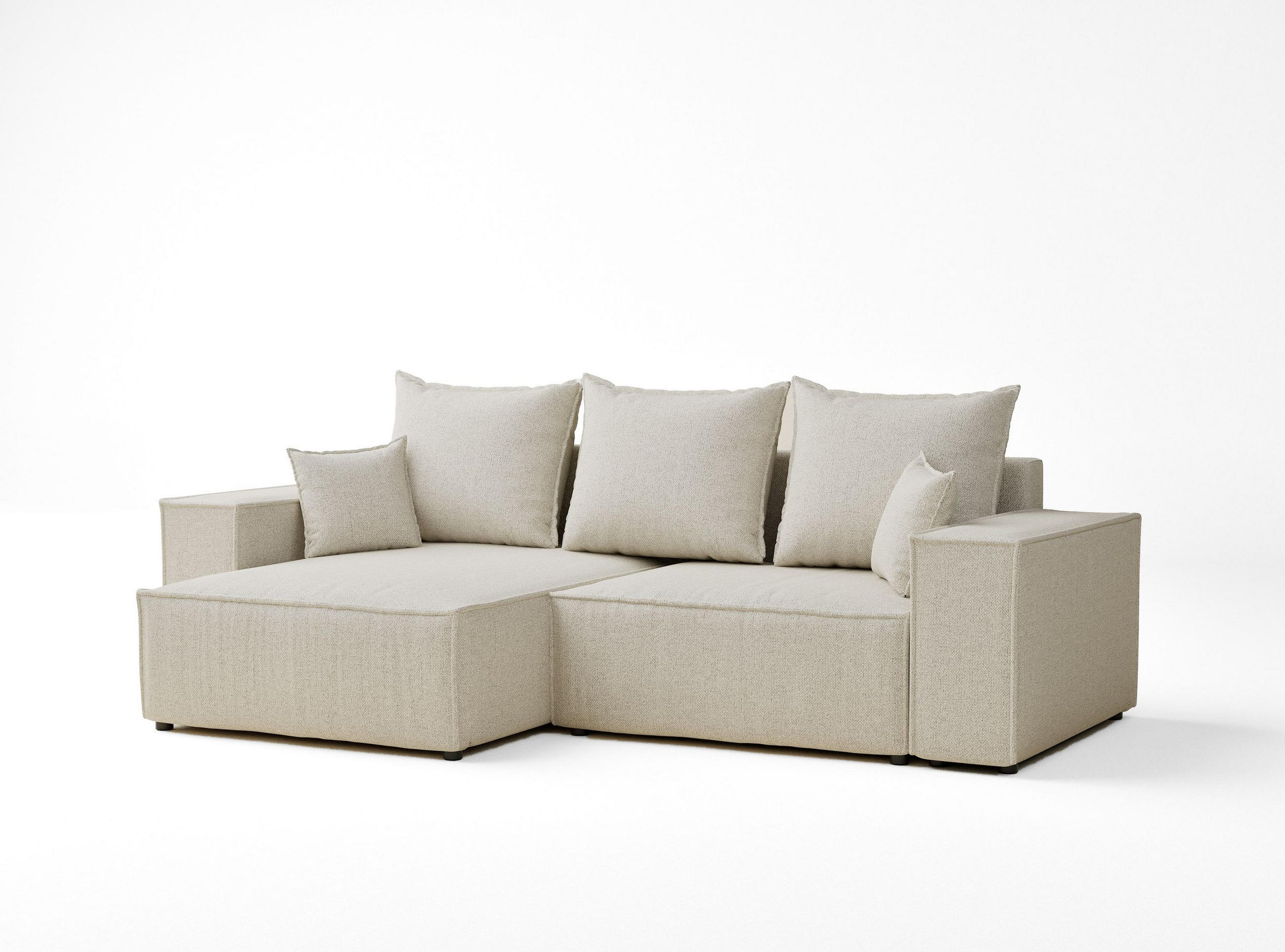 ECKSOFA MIT SCHLAFFUNKTION Moyo Creme Webstoff - Creme/Schwarz, Holz/Holzwerkstoff (255/148cm) - Maison de Reve