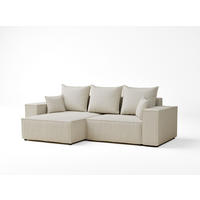 ECKSOFA MIT SCHLAFFUNKTION Moyo Creme Webstoff - Creme/Schwarz, Holz/Holzwerkstoff (255/148cm) - Maison de Reve