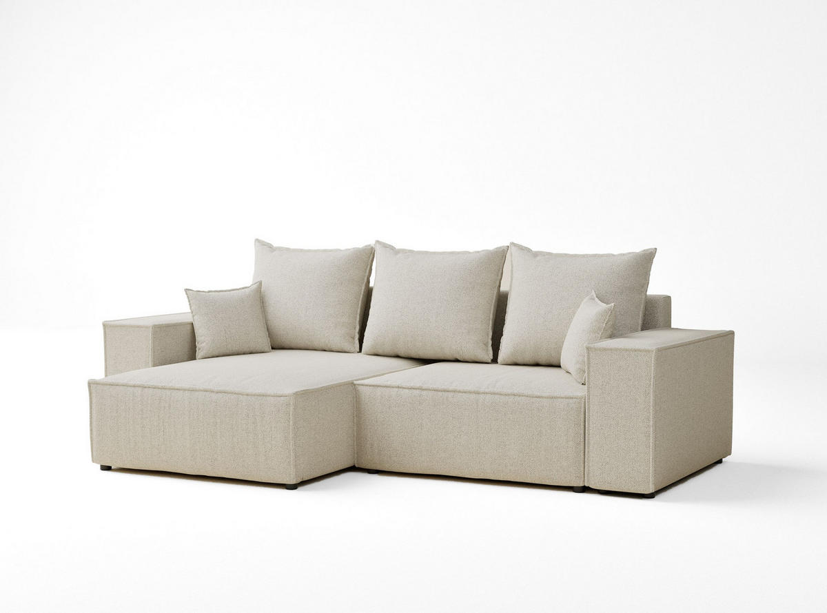 ECKSOFA MIT SCHLAFFUNKTION Moyo Creme Webstoff - Creme/Schwarz, Holz/Holzwerkstoff (255/148cm) - Maison de Reve