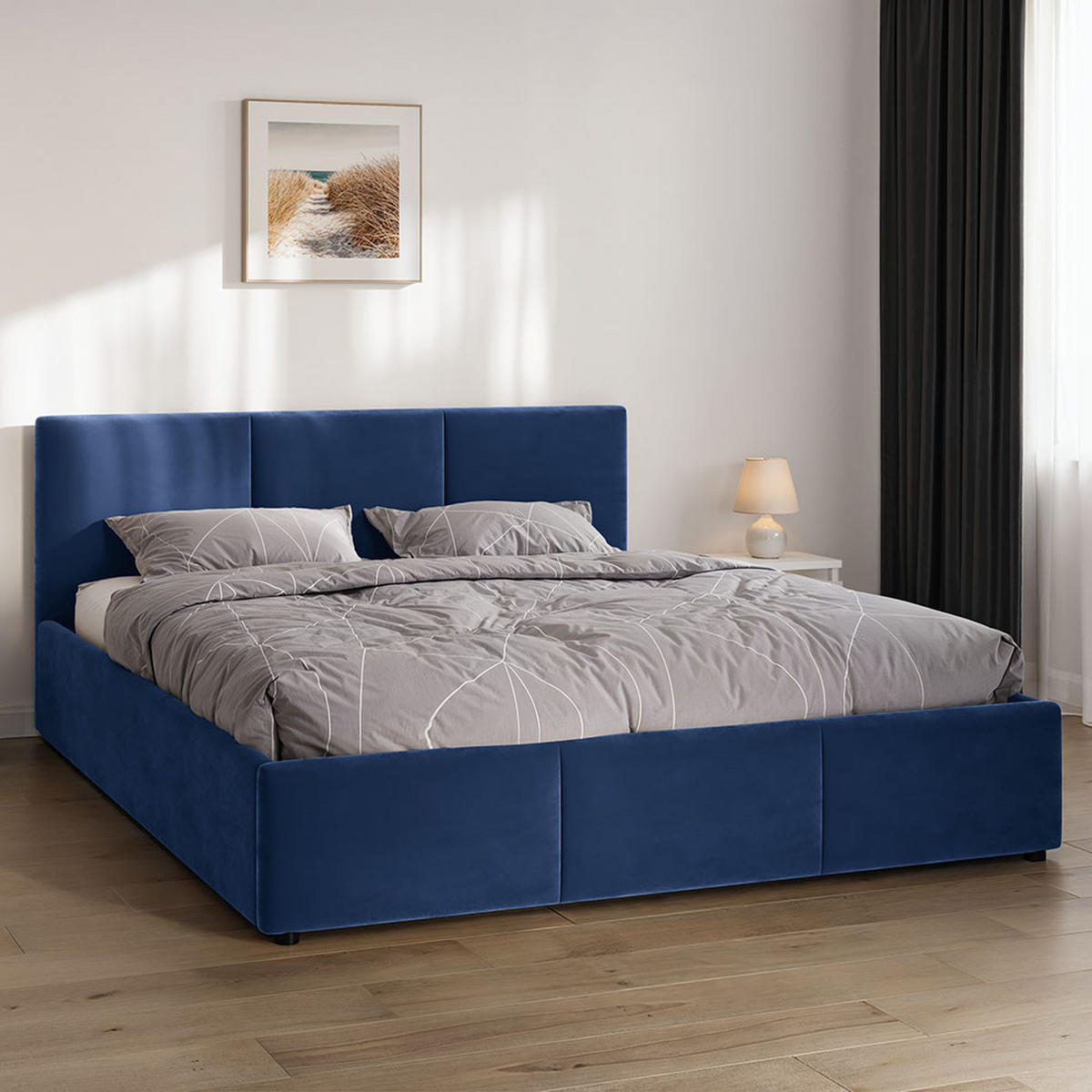 POLSTERBETT 140×200 cm mit Bettkasten und Lattenrost Nela HLR-64 Blau Velours - Blau, Holz/Metall (140/200cm) - Jana