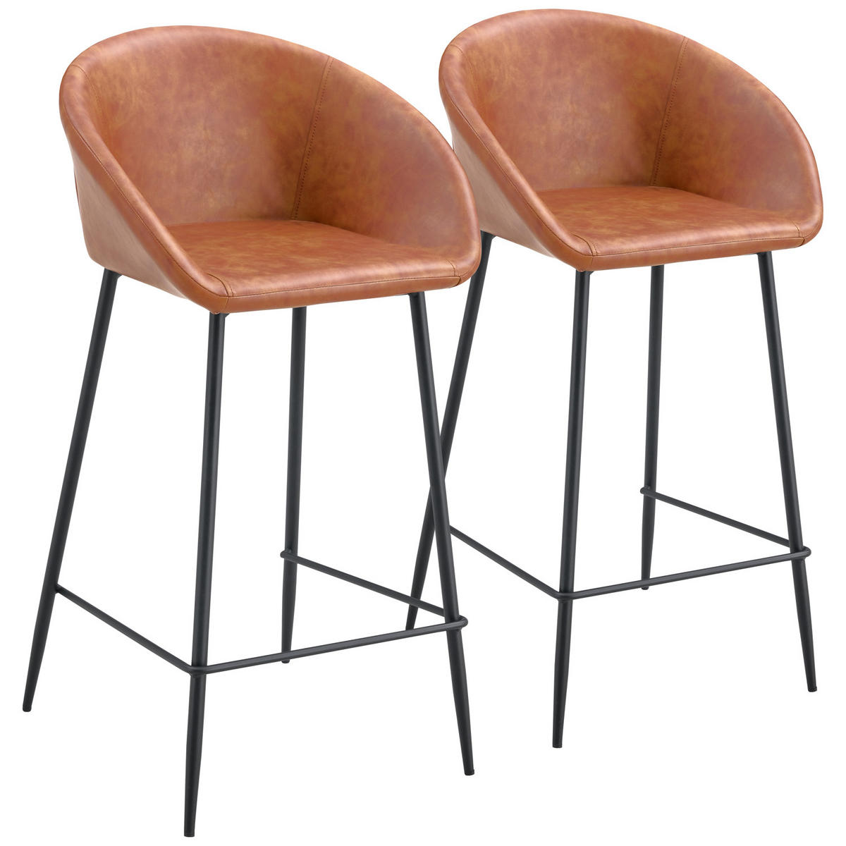 BARHOCKER Achille Cognac 2er-Set - Orange, Kunststoff (52/91/59cm) - Happy Garden