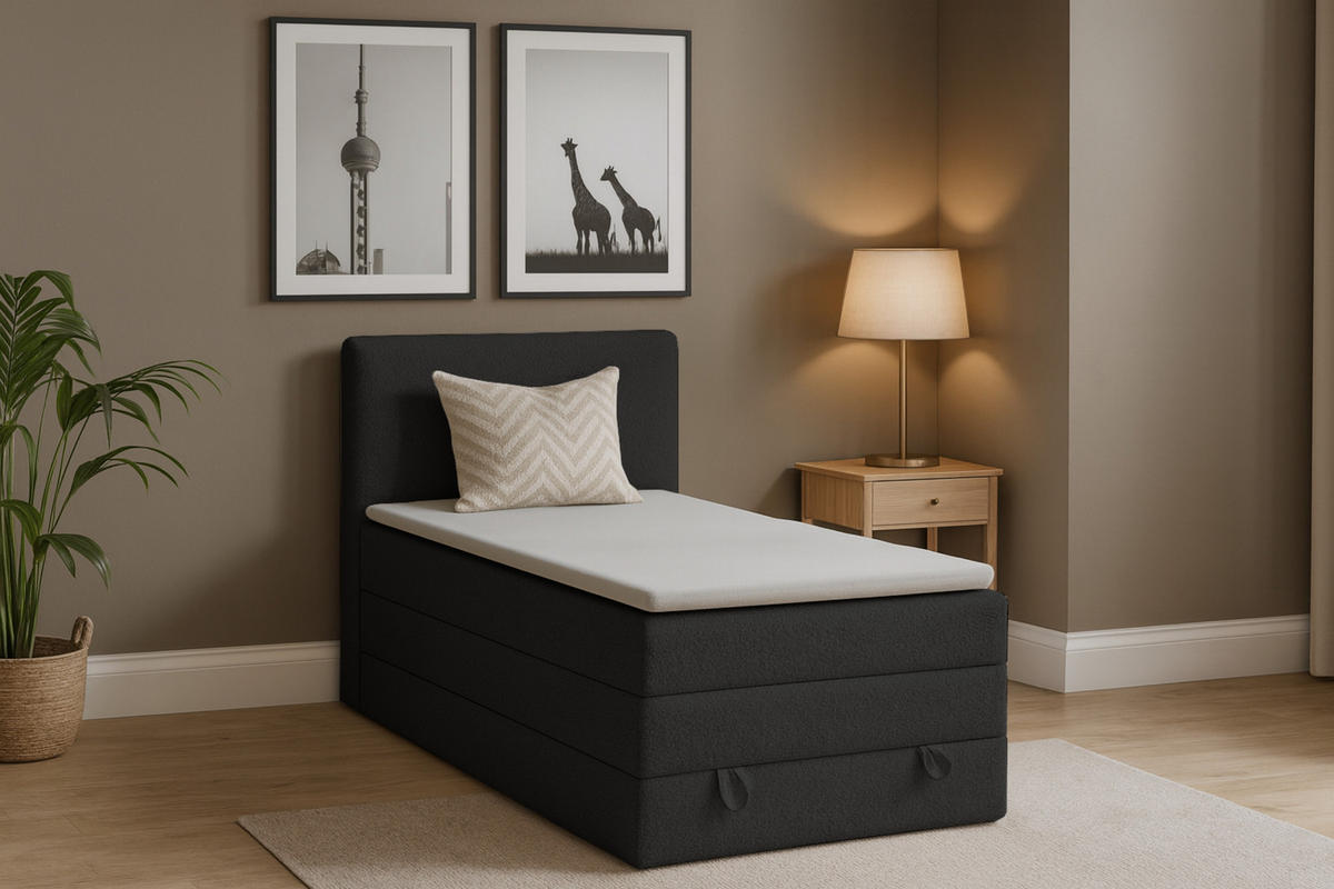 BOXBETT JUNG LUX 90/200 in Boucle Schwarz - Schwarz, Holz/Holzwerkstoff (90/200cm) - Deine Möbel 24