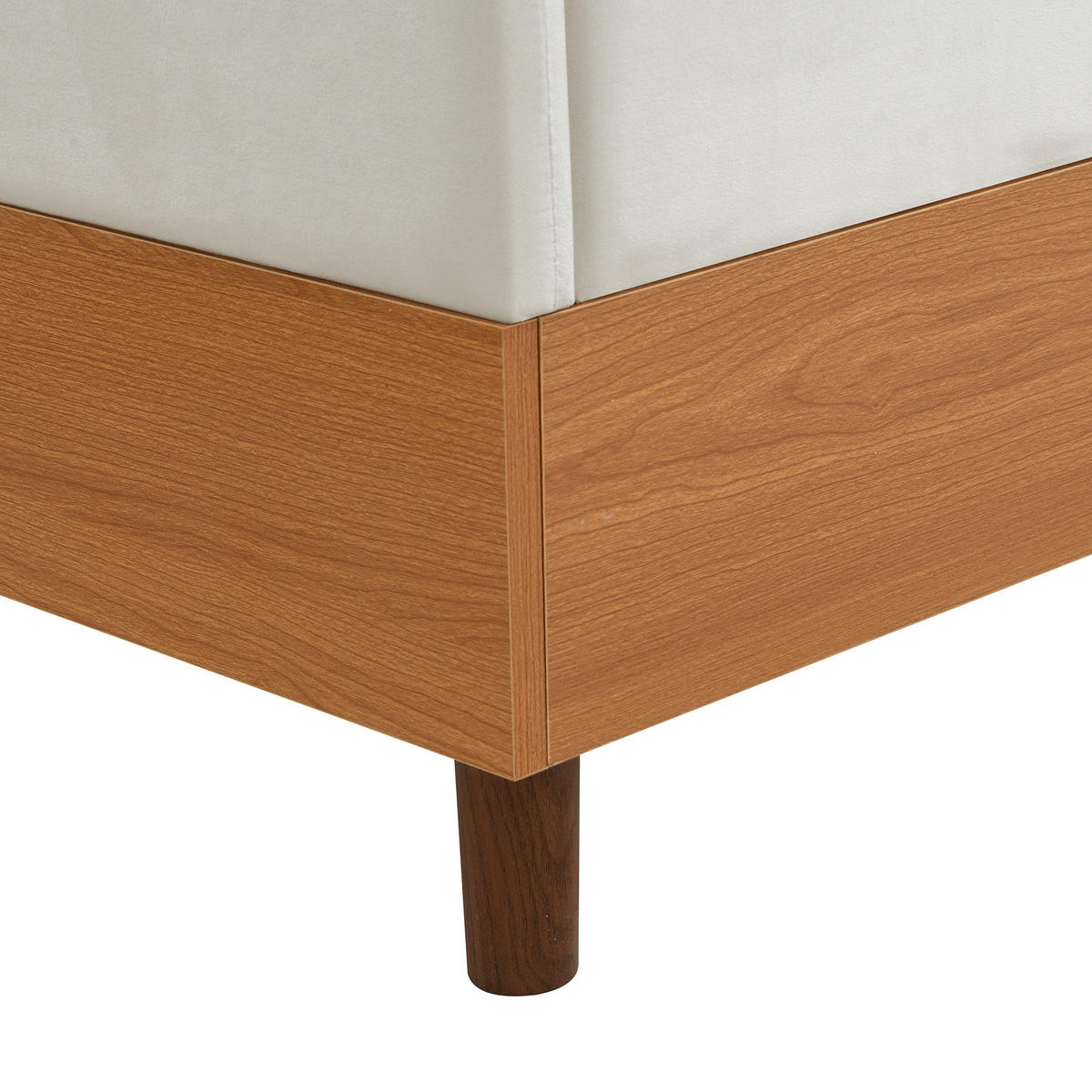 POLSTERBETT 90/200 cm in Weiß & Natur mit 2 Stautaschen Samt im Holz-Design - Weiß/Naturfarben, Holzwerkstoff/Textil (90/200cm) - STILVORA