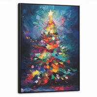 LEINWAND Bilder mit Rahmen - Weihnachtsbaum - Weihnachten - Abstrakt - Farbenfroh - 70x100 - Multicolor, Textil (70/100cm) - MuchoWow