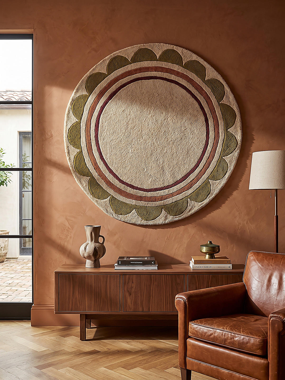 WOLLTEPPICH handgetuftet WENSUM, Scallop-Bordüre, Beige-Multicolor, Ø 120 cm - Beige, Textil (120/120cm) - KADIMA DESIGN