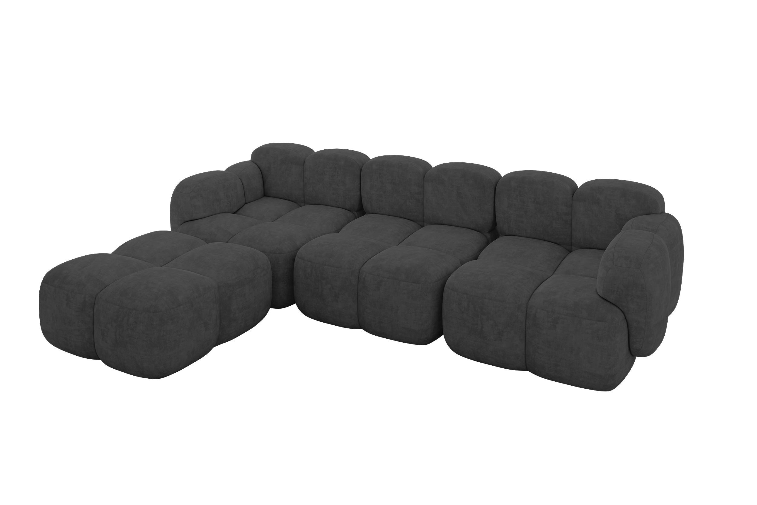 ECKSOFA modulares Sofa Links Miko-L2 302x205x75 Dunkelgrau Velours - Dunkelgrau/Schwarz, Holzwerkstoff/Kunststoff (302/205cm) - ALTDECOR