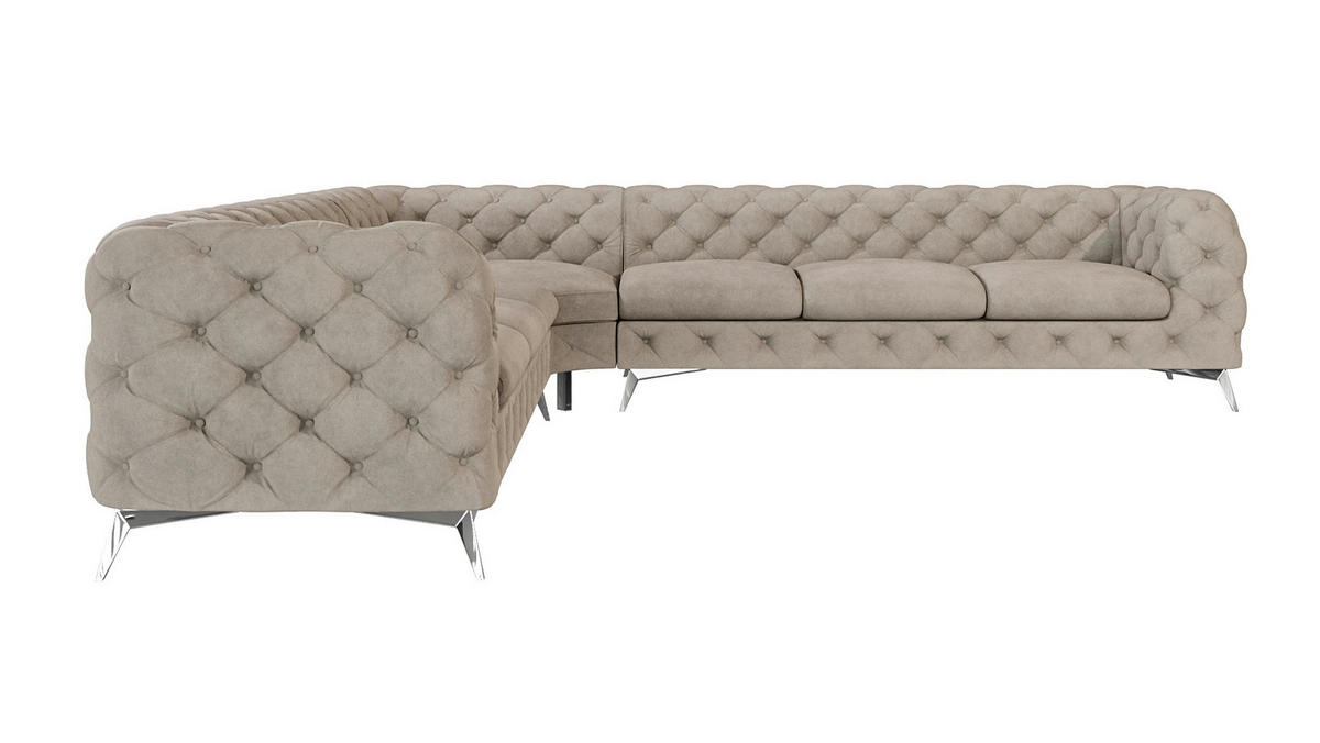 ECKSOFA Chesterfield Laura Dunkle Creme Samt - Silberfarben/Creme, Holz/Textil (323/323cm) - S-Style Möbel