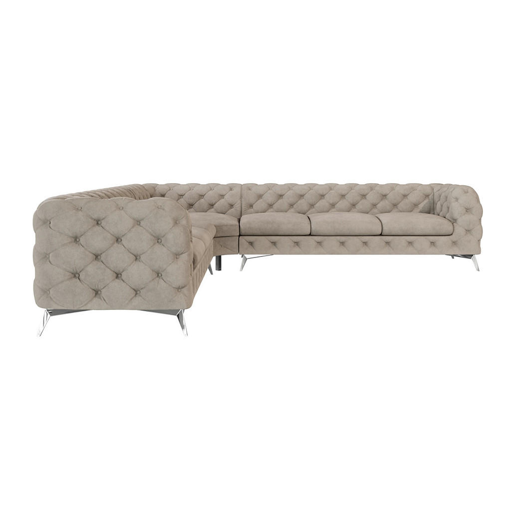 Thumbnail - S-Style Möbel Ecksofa, Creme, Textil, Echtholz,Buche, Birke, 7-Sitzer, Füllung: Polyetherschaumkern, Eckteil, L-Form,L-F...