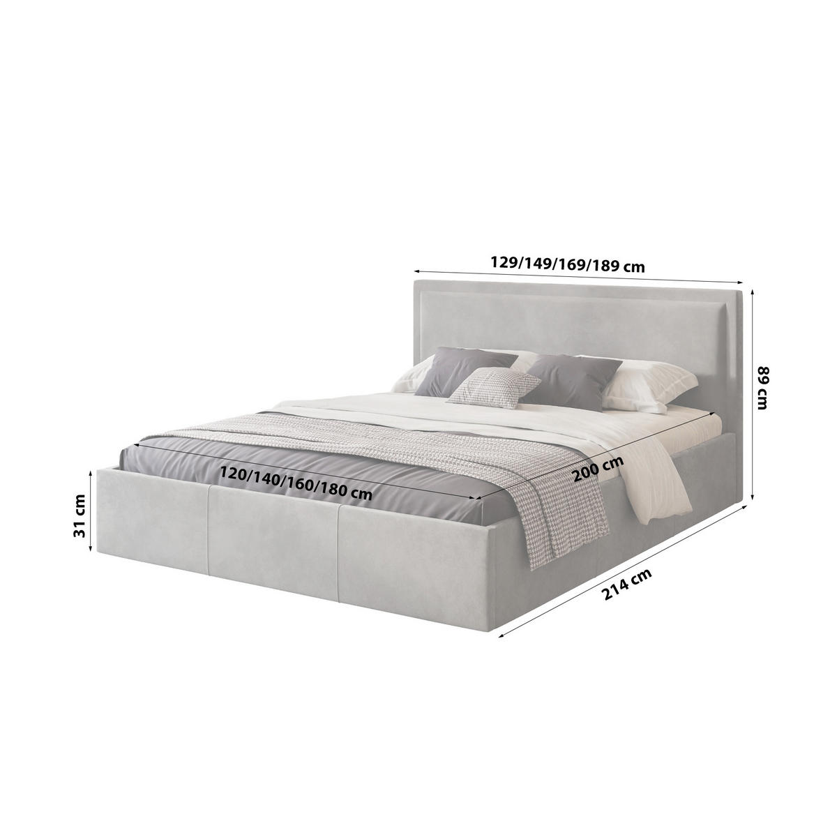 POLSTERBETT Osterne 140x200 cm, Hellgrau - Hellgrau, Textil (140/200cm) - Fedve