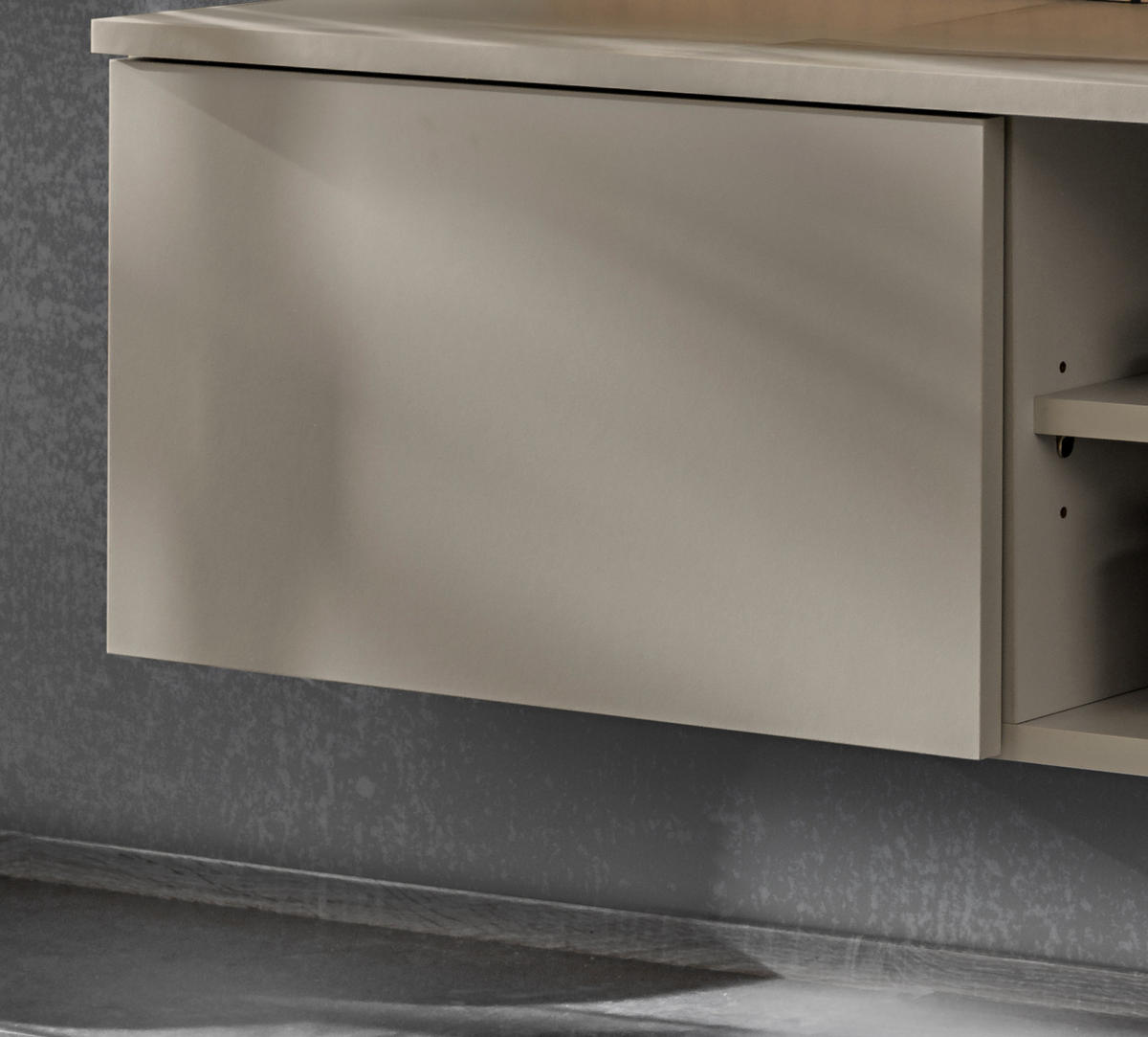 TV-LOWBOARD Lehm-Grau, Eiche Artisan 160 cm, Set hängend inklusive Wandpaneel - Hellgrau/Eiche Artisan, Holzwerkstoff (160/148/35cm) - Inn.Furn