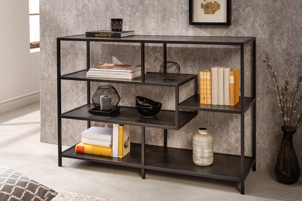 STANDREGAL SLIM LINE Schichtholz Schwarz 115 cm - Schwarz, Holzwerkstoff/Metall (114/79/35cm) - riess-ambiente