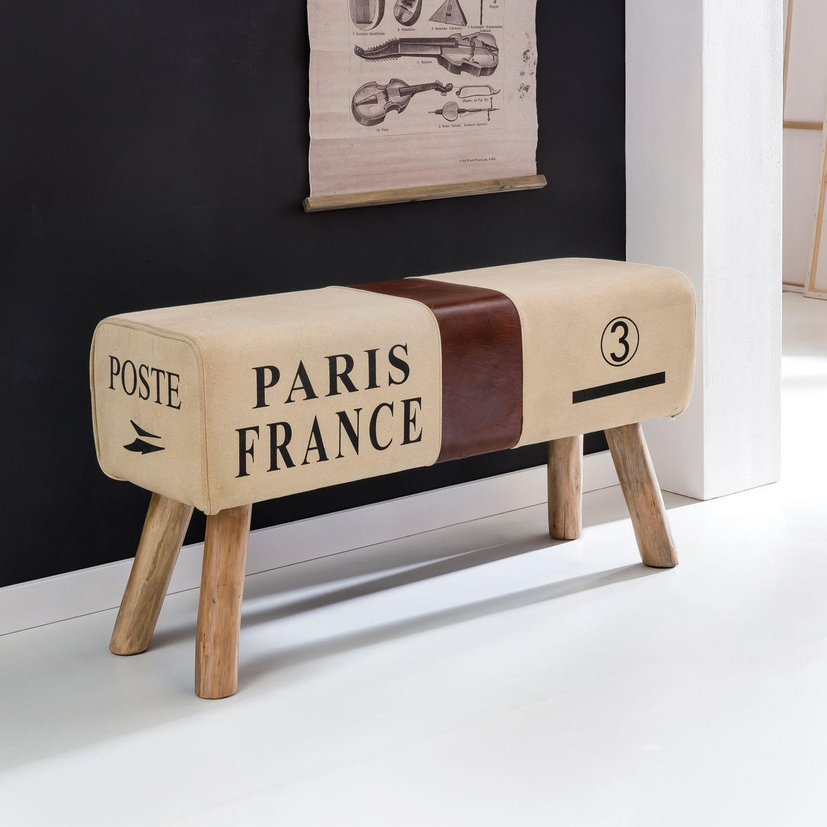 SITZBANK – Stoff/Leder, 91 cm, Braun/Beige, Holzbeine - Braun, Leder/Holz (91/51/30cm) - KADIMA DESIGN