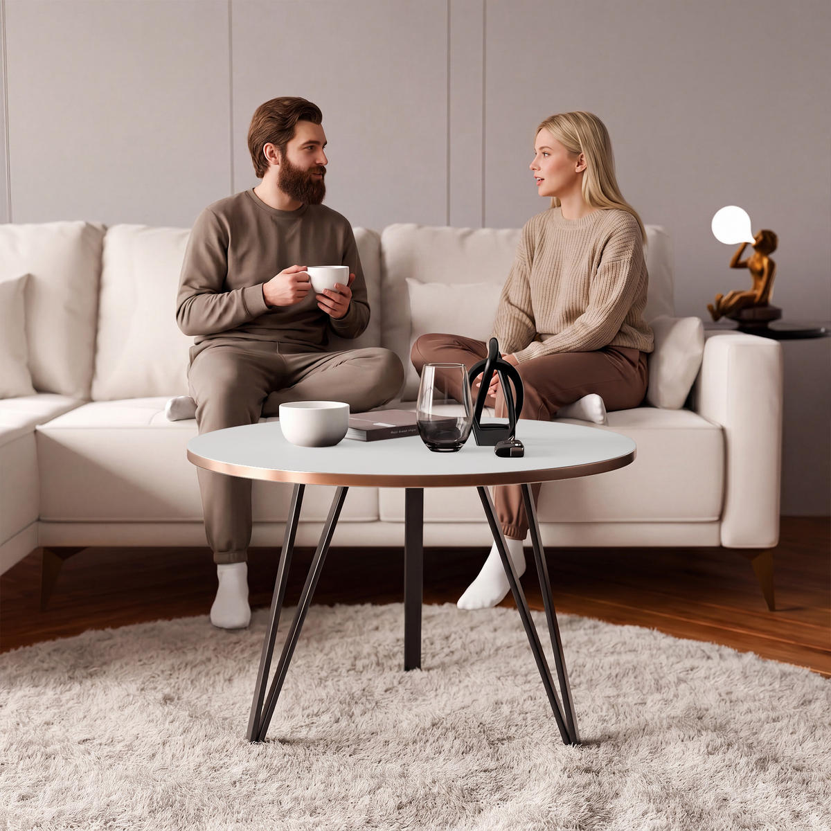COUCHTISCH RIO mit goldener Kante - Weiß, Holzwerkstoff (67/67/45cm) - Idohome