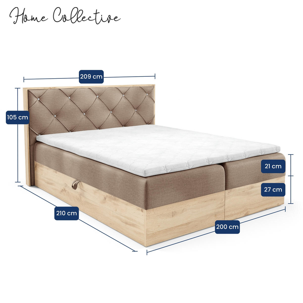 BOXBETT Holzoptik Sonoma Eiche mit Topper 200x200 cm Hellbraun - Hellbraun, Textil (200/200cm) - Home Collective