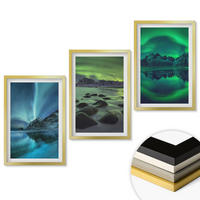 WANDBILDER 3er Set - 40x60 cm Goldrahmen - Winterlandschaft der Aurora borealis - Goldfarben, Kunststoff (40/60cm) - ArtPrintCave