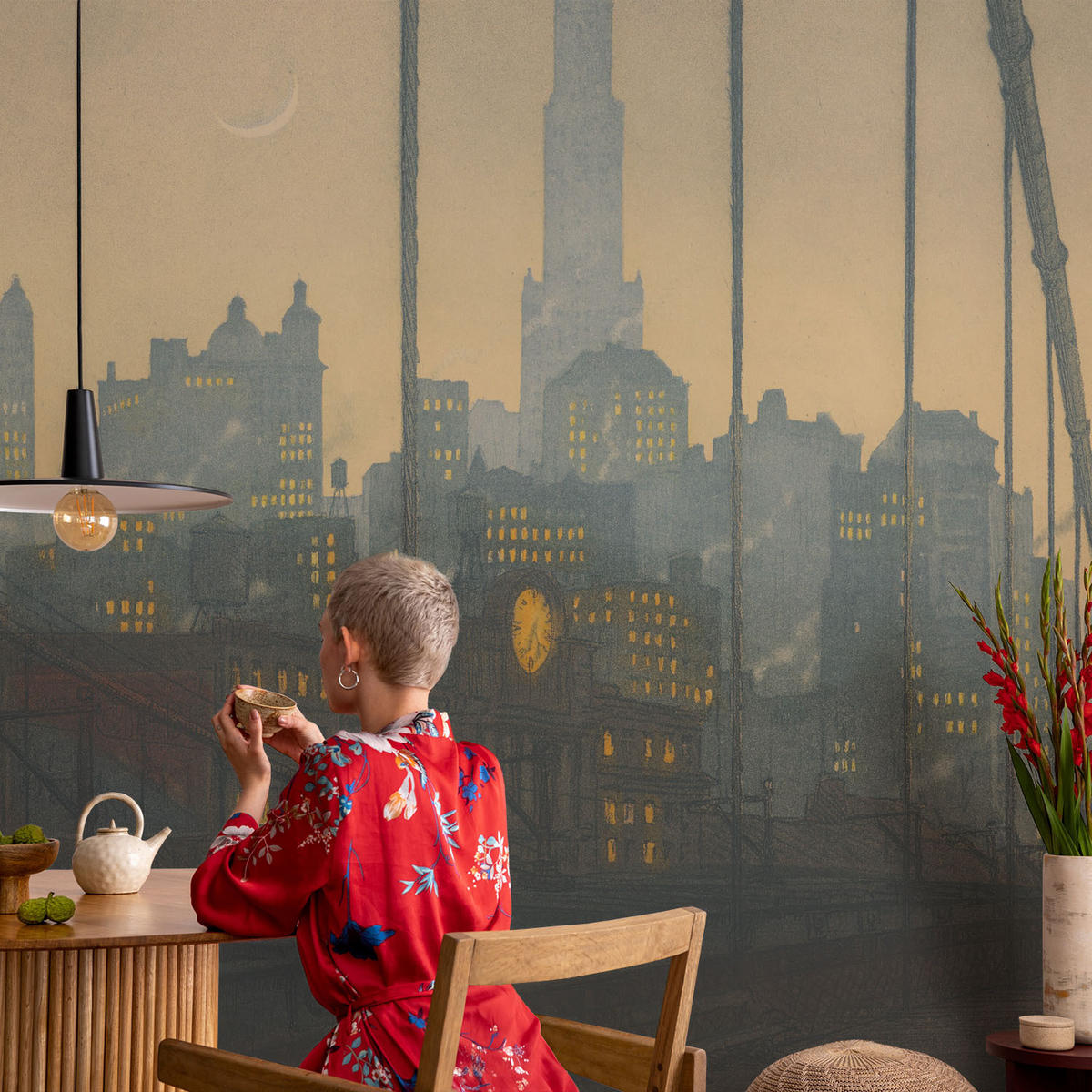 FOTOTAPETE 104x70 cm - Abendpanorama - Grau, Textil (104/70cm) - Wallfluent